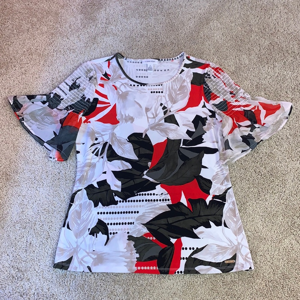 Women’s Calvin Klein Black White and Red Floral Blouse